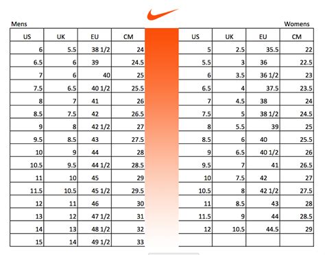 nike unisex size chart